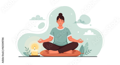 Mindful Woman Practicing Yoga With Candlelight For Inner Peace