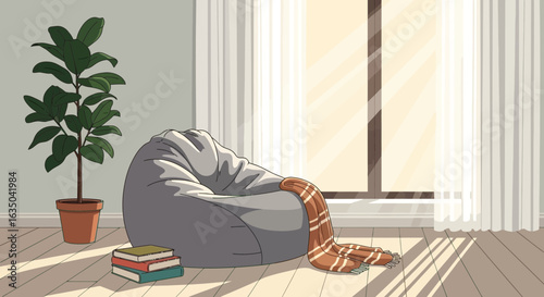 Cozy Interior With Beanbag Chair And Sunlight Streaming Through Window