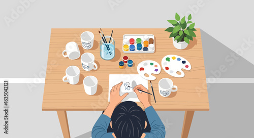 Creative Ceramic Painting Workshop Decorating Mugs with Colorful Artistic Designs