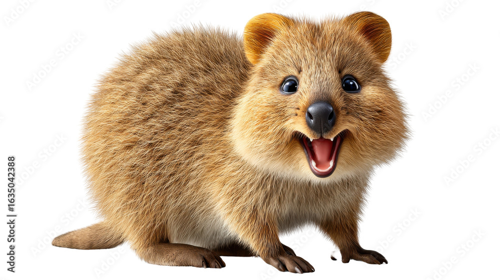 Fototapeta premium Quokka's Joyful Smile: An engaging capture of the world's happiest animal, the quokka, radiating pure joy with its infectious smile and captivating presence.