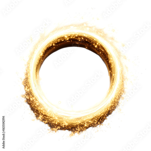 Radiant ring of energy forming in yellow-white fire isolated on transparent background
