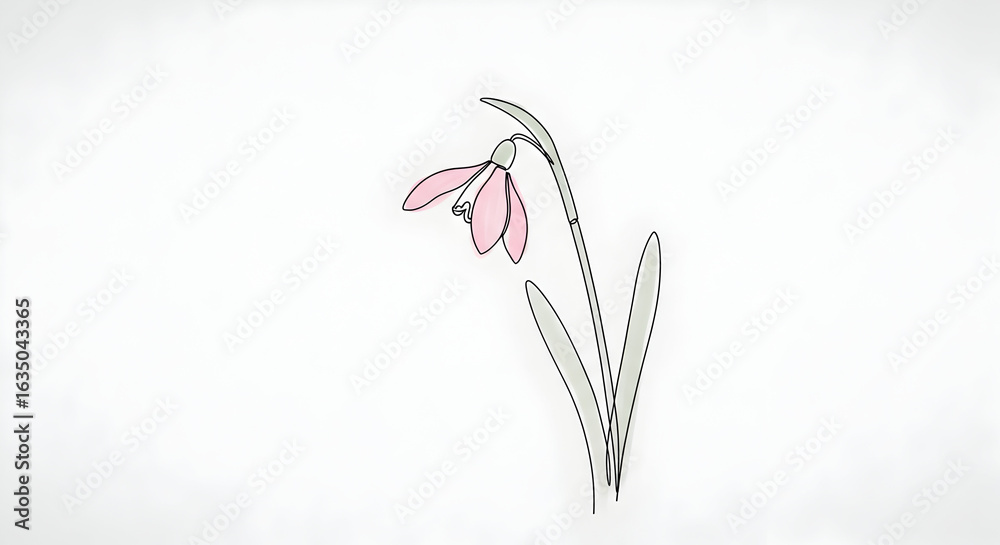 Naklejka premium Minimalist Minimalist line art of a pink Snowdrop, simple elegant strokes on a plain background Serene