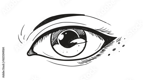 Close up sketch of a human eye with detailed eyelashes eyebrow and pupil in black and white style art