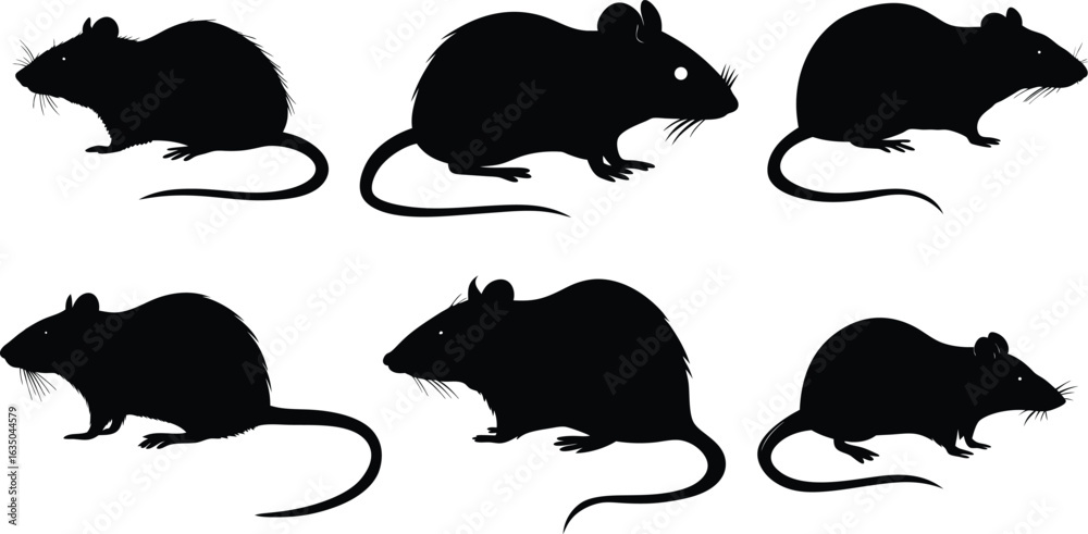 Fototapeta premium Mouse rat silhouettes set, large pack of vector silhouette design, isolated white background
