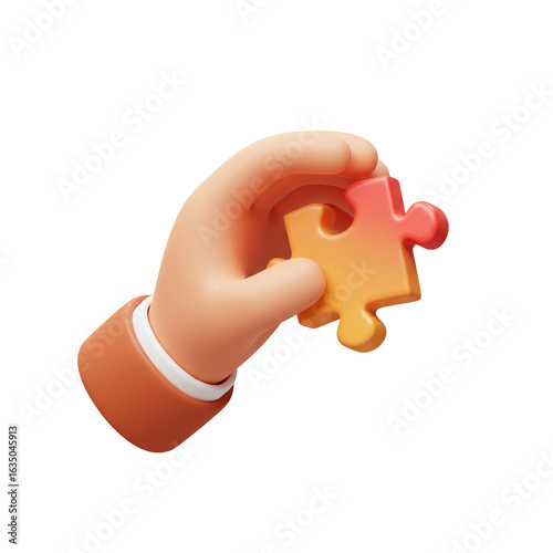 3D illustration Hand holding colorful puzzle piece on Transparent Background
