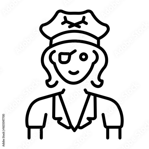 An outline style icon depicting female pirate  
