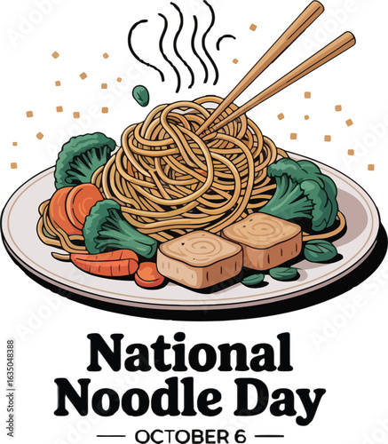 National Noodle Day Celebration with Delicious Noodles and Vegetables on a Plate