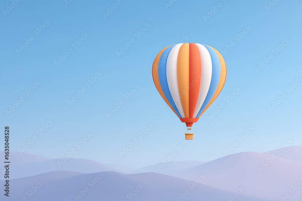 Fototapeta premium Colorful Hot Air Balloon Ascending into Clear Blue Sky