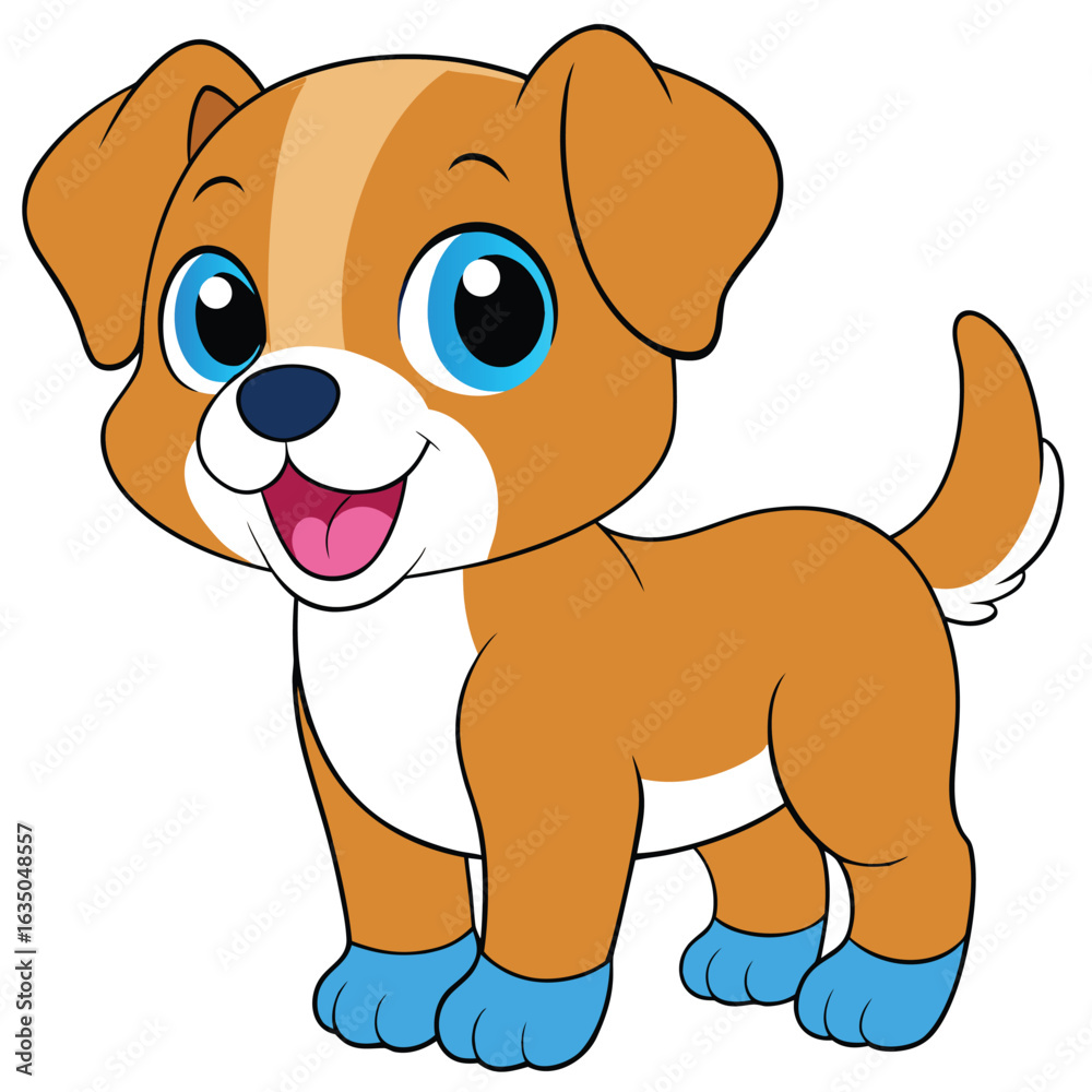 Obraz premium Cute cartoon puppy standing, isolated on white background