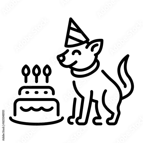 An outline style icon depicting pet birthday
