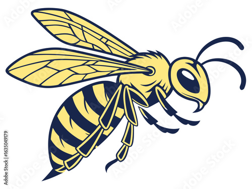 Illustration of a yellow jacket wasp with wings spread and striped abdomen on a white background design element created with generated ai