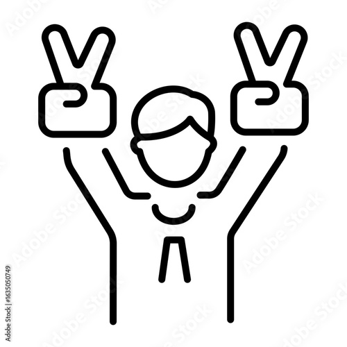 A linear style icon representing victory pose