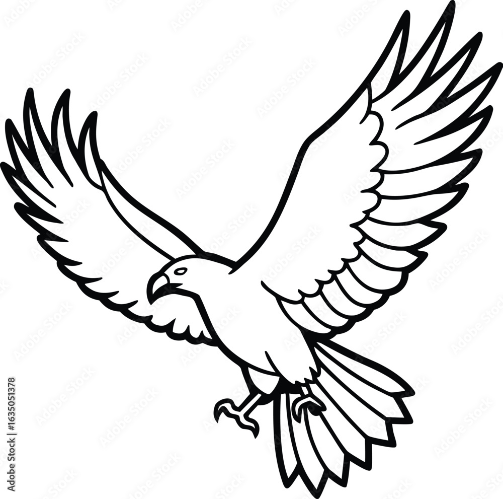 Fototapeta premium Eagle Flying In Sky Line Art
