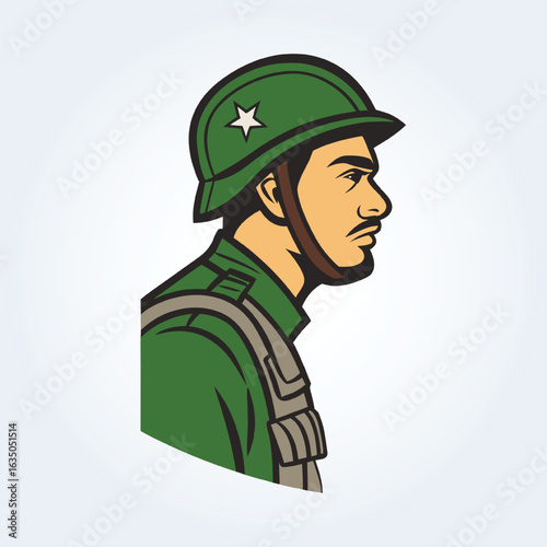An illustration cartoon character of a pakistani military man wearing helmet