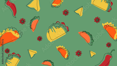 Colorful taco and chili background