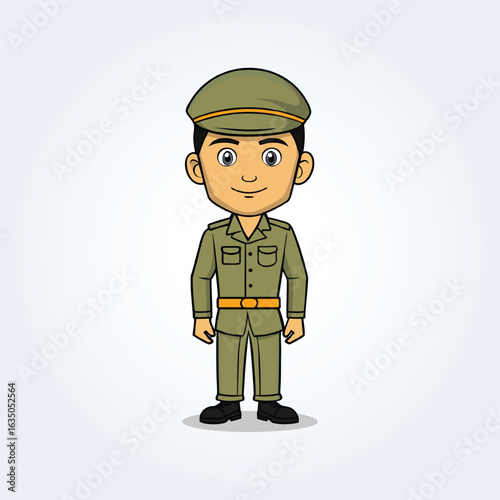 An illustration cartoon character of an military man fullbody uniform