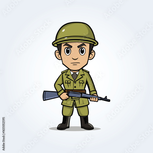 An illustration character of an army man with a gun in hand