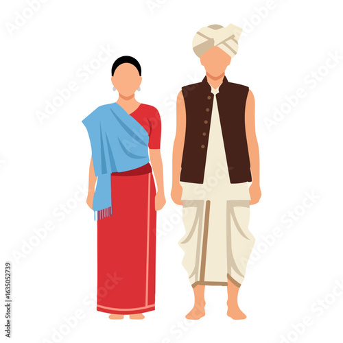 Manipuri Phanek Innaphi Jacket Dhoti Couple Vector - Traditional Cultural attire Logo