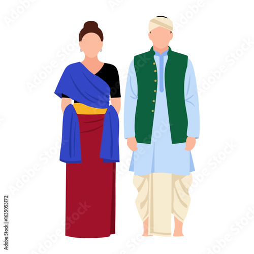Manipuri Phanek Innaphi Jacket Dhoti Couple Vector - Traditional Cultural attire Logo