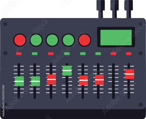 Audio mixer sound control panel with sliders and buttons vector illustration design