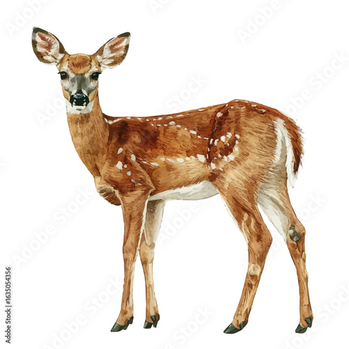 watercolor vector of White-tailed Deer, isolated on a white background.