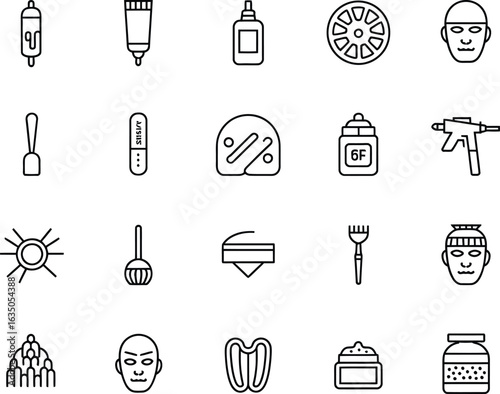 Line Art Icon Set Vector Illustration with Various Tools and Objects for Diverse Applications and Designs