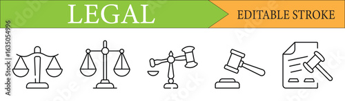 Legal and Justice Line Icon Set with Editable Stroke
