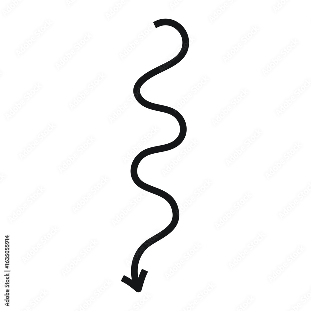 Fototapeta premium One zig zag wavy line down, curvy wave arrow hand drawn