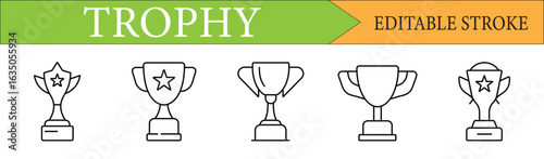  Trophy and Award Cup Line Icon Set