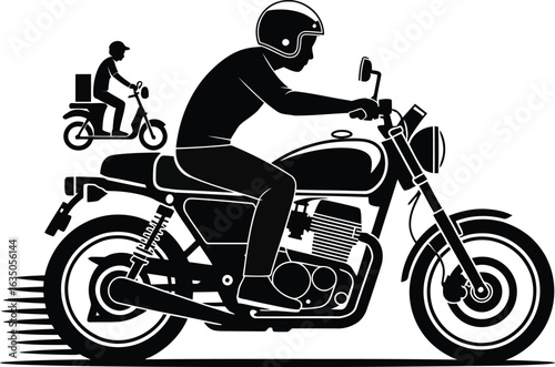 Motorcycle and scooter riders in silhouette showcasing urban mobility and transportation options for a modern lifestyle and delivery services