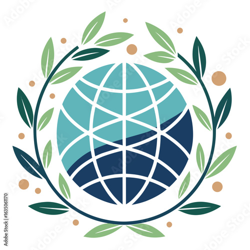 Stylized Globe with Olive Branches Vector – Global Unity and Peace Concept