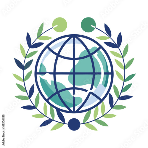 Stylized Globe with Olive Branches Vector – Global Unity and Peace Concept