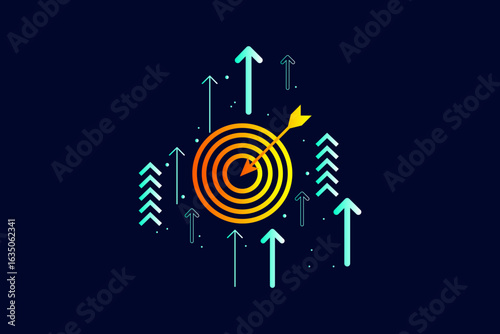 A light bulb with glowing target and arrow, symbolizing business goal, innovation, success strategy vector