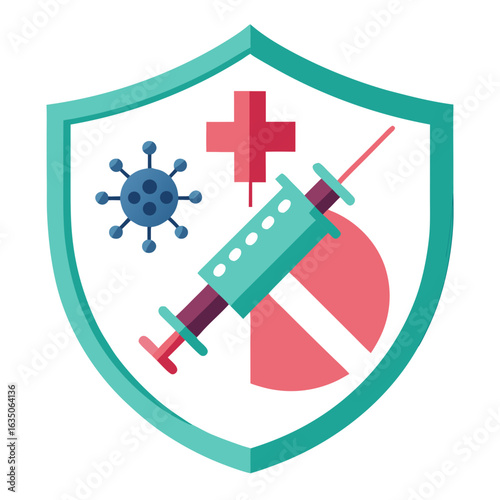 Polio Prevention Shield with Vaccine Icons Vector Illustration