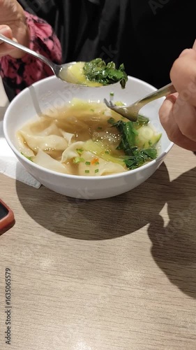 Enjoying bowl of soup