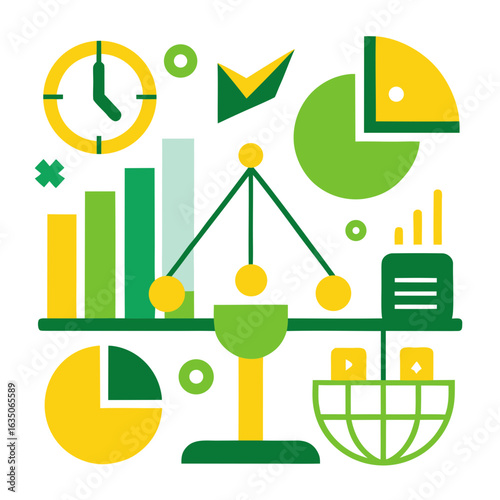 Growth and Support Icon Set in Green and Yellow Awareness Theme