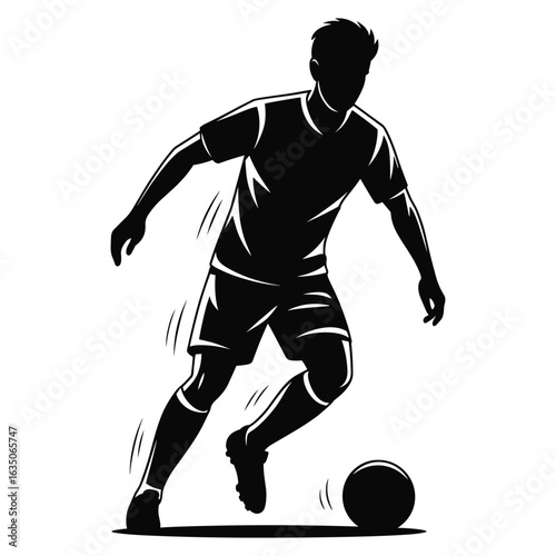 Dynamic soccer player dribbling ball in action silhouette