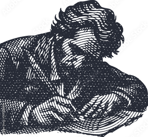  Lined photocopy effect monochrome engraving bundle featuring a poet writing with pen and paper creative expression art