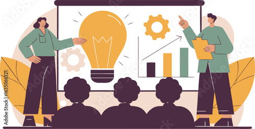 Business presentation illustrating creative ideas innovation growth and teamwork showing light bulb as a symbol of new ideas