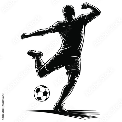 Dynamic soccer player kicking ball silhouette