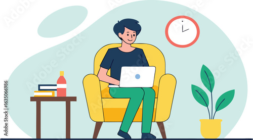 Freelance worker using laptop in cozy home environment illustrating remote work and work from home concept