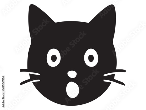 Black silhouette of surprised cat face with open mouth, isolated on white background. concept of animal emotion, expressive feline, cute pet, design element, logo, icon