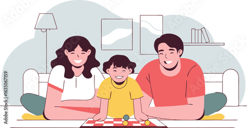 Happy family playing a board game together at home quality time togetherness leisure and bonding concept