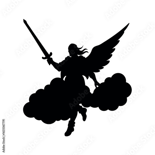 Silhouette of an archangel holding a sword
