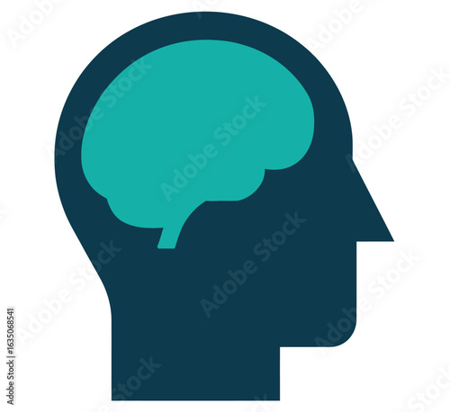 Human Brain Head Silhouette Vector Icon - Mind Psychology Intelligence Neurology Medical Symbol