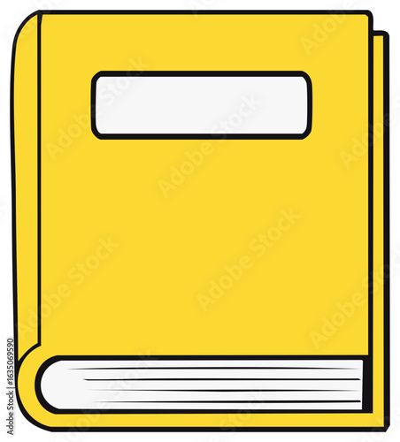 Bright yellow hardcover book illustration with a blank label for education and reading concepts