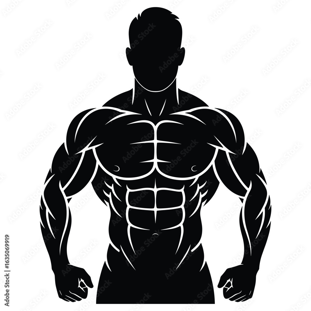 Fototapeta premium Muscular man bodybuilder silhouette with defined abs
