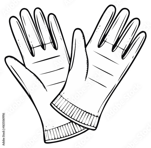 Hand-drawn illustration of two gloves, monochrome style