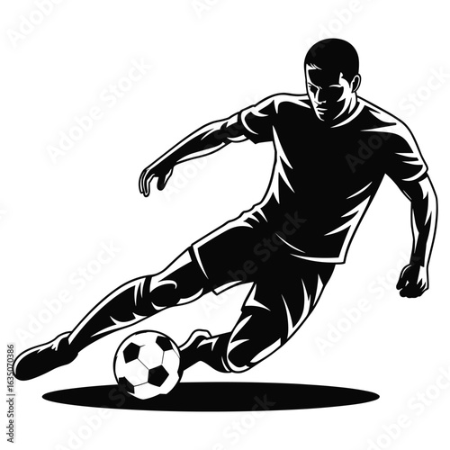 Dynamic soccer player kicking ball silhouette