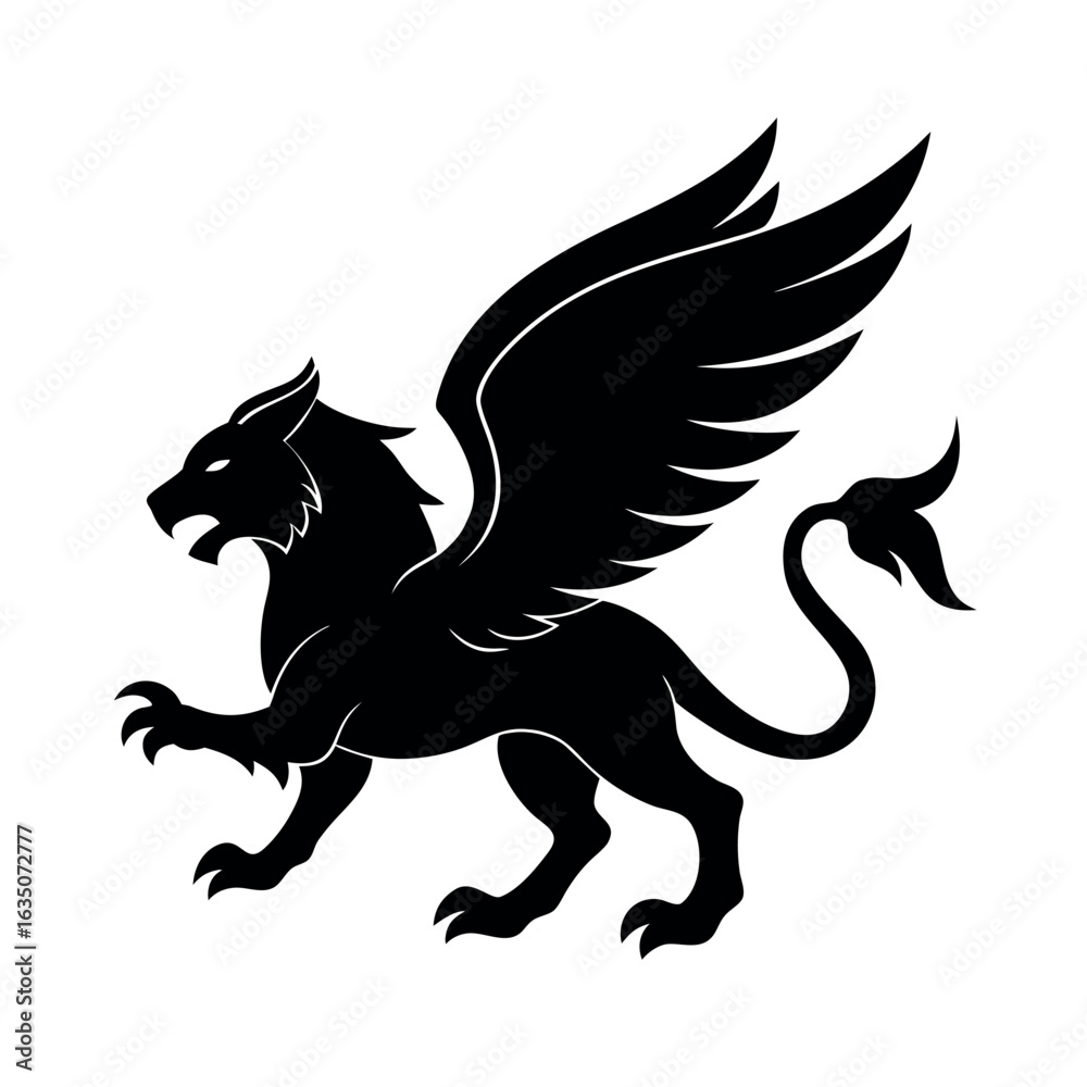 Fototapeta premium Mythical winged beast griffin silhouette